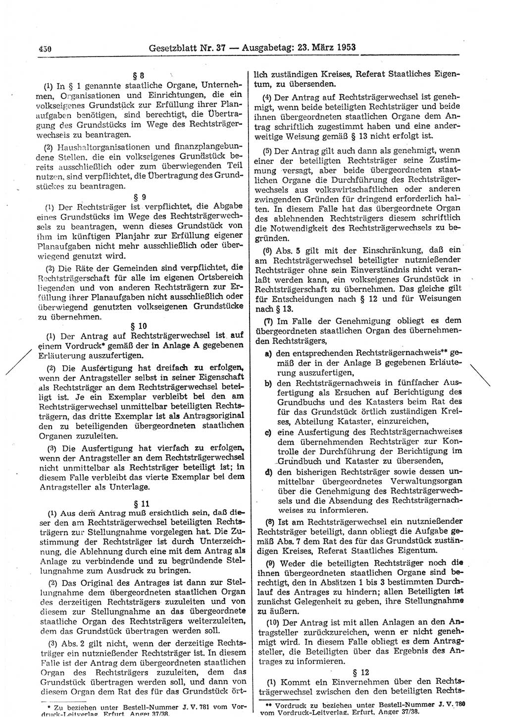 Gesetzblatt (GBl.) der Deutschen Demokratischen Republik (DDR) 1953, Seite 450 (GBl. DDR 1953, S. 450)
