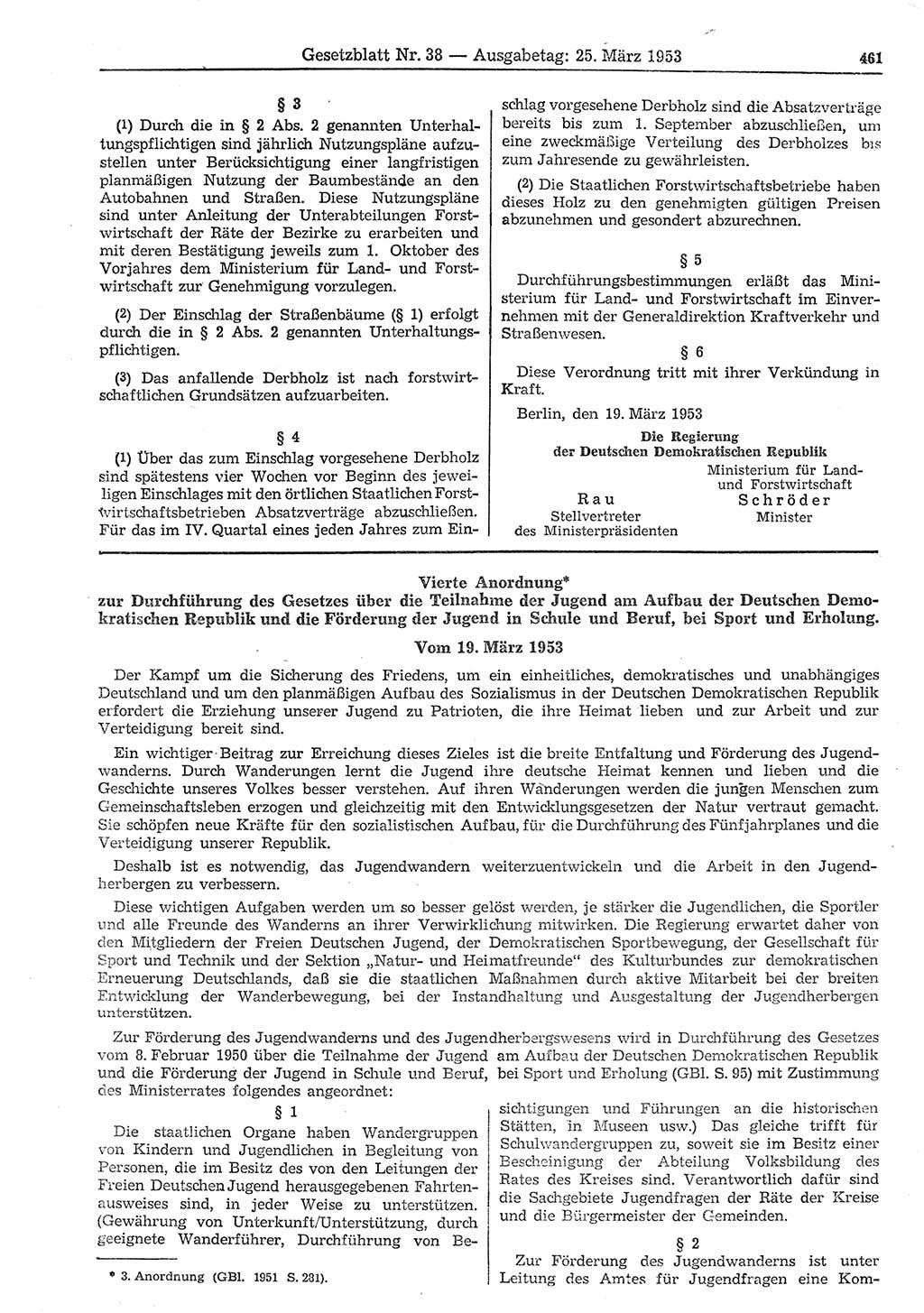 Gesetzblatt (GBl.) der Deutschen Demokratischen Republik (DDR) 1953, Seite 461 (GBl. DDR 1953, S. 461)