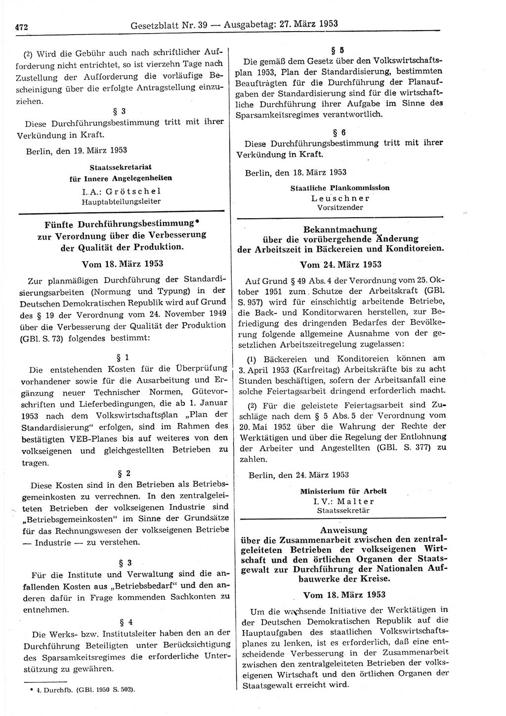 Gesetzblatt (GBl.) der Deutschen Demokratischen Republik (DDR) 1953, Seite 472 (GBl. DDR 1953, S. 472)