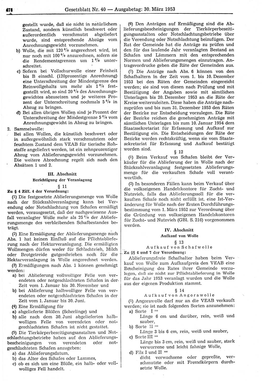 Gesetzblatt (GBl.) der Deutschen Demokratischen Republik (DDR) 1953, Seite 478 (GBl. DDR 1953, S. 478)