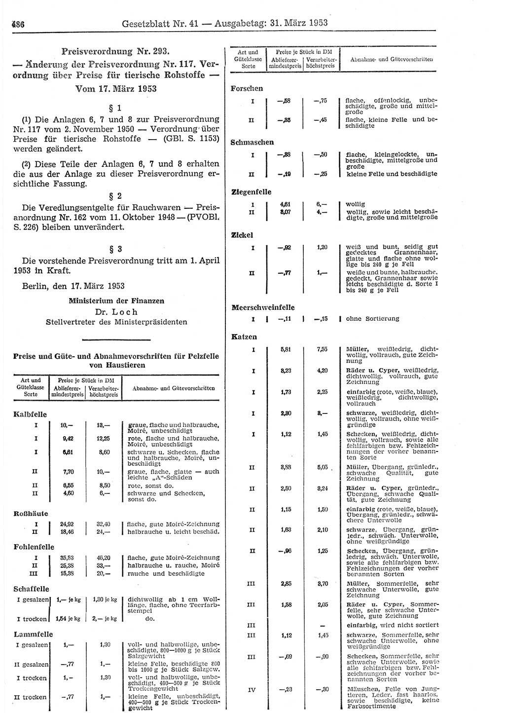 Gesetzblatt (GBl.) der Deutschen Demokratischen Republik (DDR) 1953, Seite 486 (GBl. DDR 1953, S. 486)