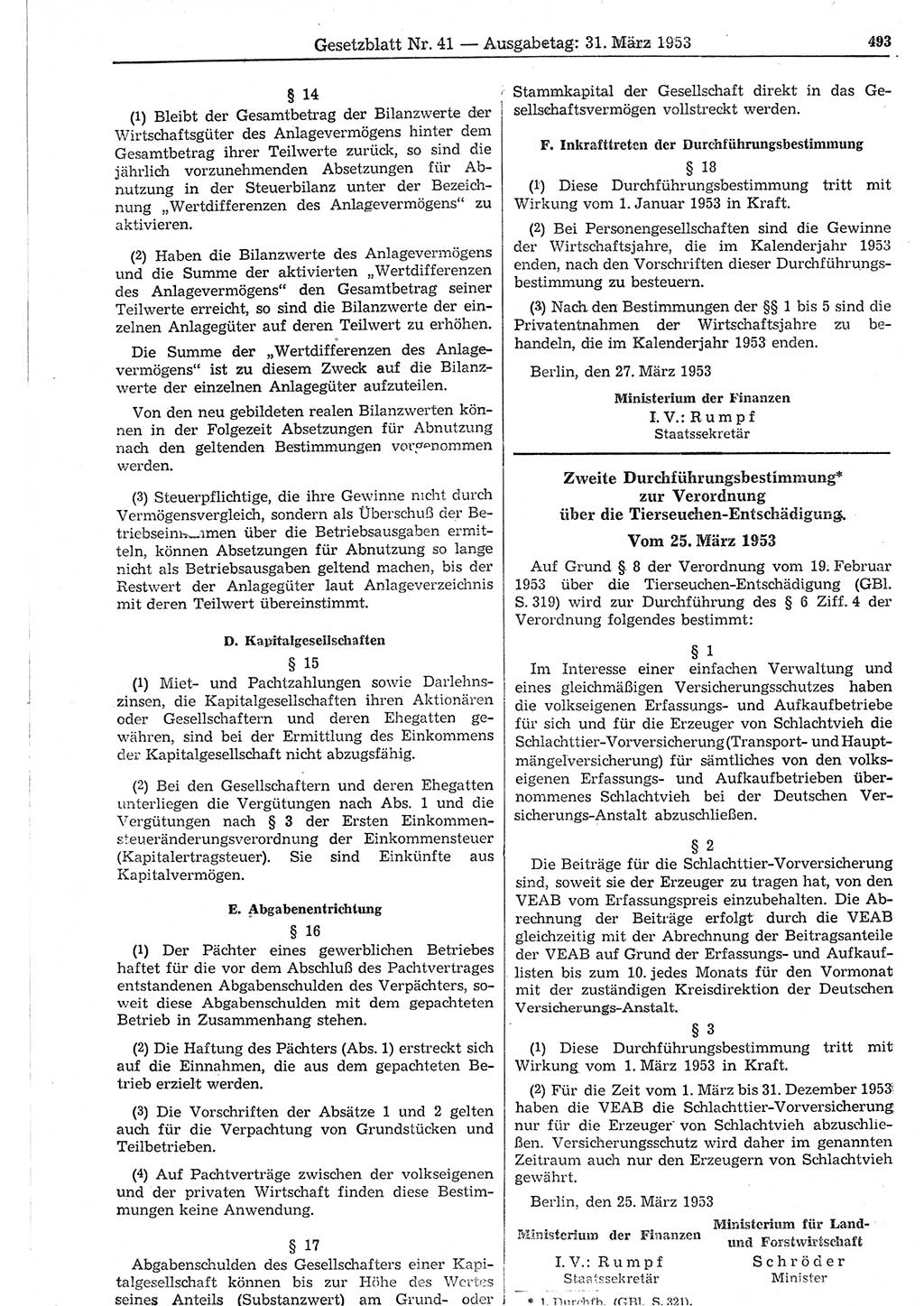 Gesetzblatt (GBl.) der Deutschen Demokratischen Republik (DDR) 1953, Seite 493 (GBl. DDR 1953, S. 493)