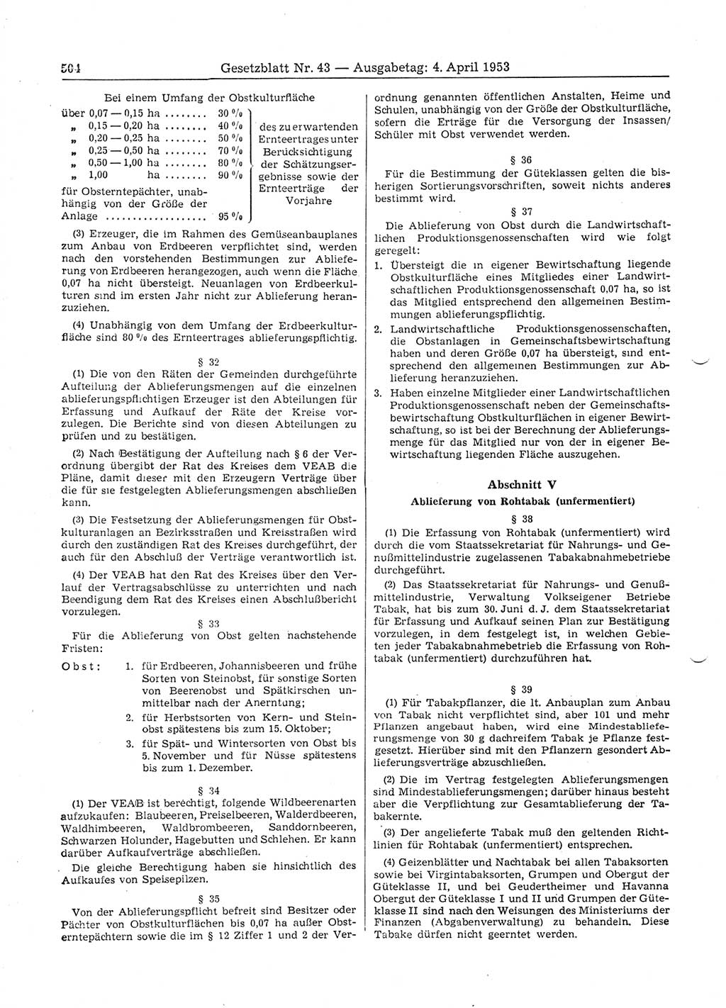 Gesetzblatt (GBl.) der Deutschen Demokratischen Republik (DDR) 1953, Seite 504 (GBl. DDR 1953, S. 504)