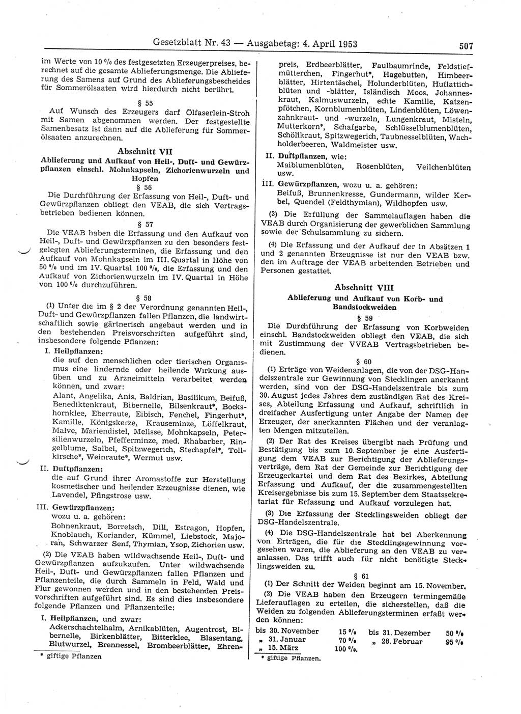 Gesetzblatt (GBl.) der Deutschen Demokratischen Republik (DDR) 1953, Seite 507 (GBl. DDR 1953, S. 507)