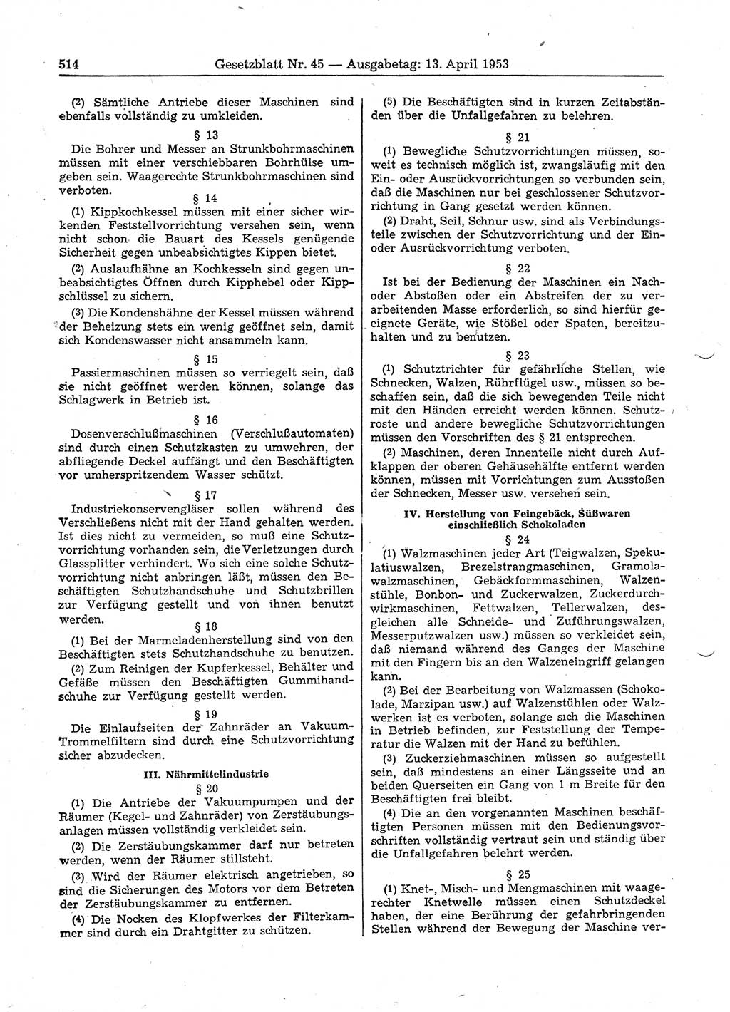 Gesetzblatt (GBl.) der Deutschen Demokratischen Republik (DDR) 1953, Seite 514 (GBl. DDR 1953, S. 514)