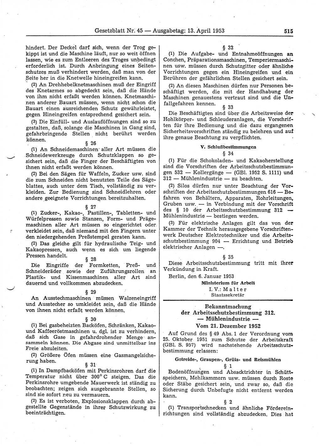 Gesetzblatt (GBl.) der Deutschen Demokratischen Republik (DDR) 1953, Seite 515 (GBl. DDR 1953, S. 515)