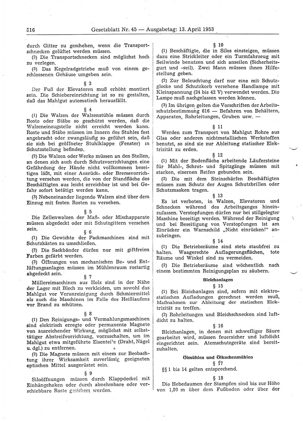 Gesetzblatt (GBl.) der Deutschen Demokratischen Republik (DDR) 1953, Seite 516 (GBl. DDR 1953, S. 516)