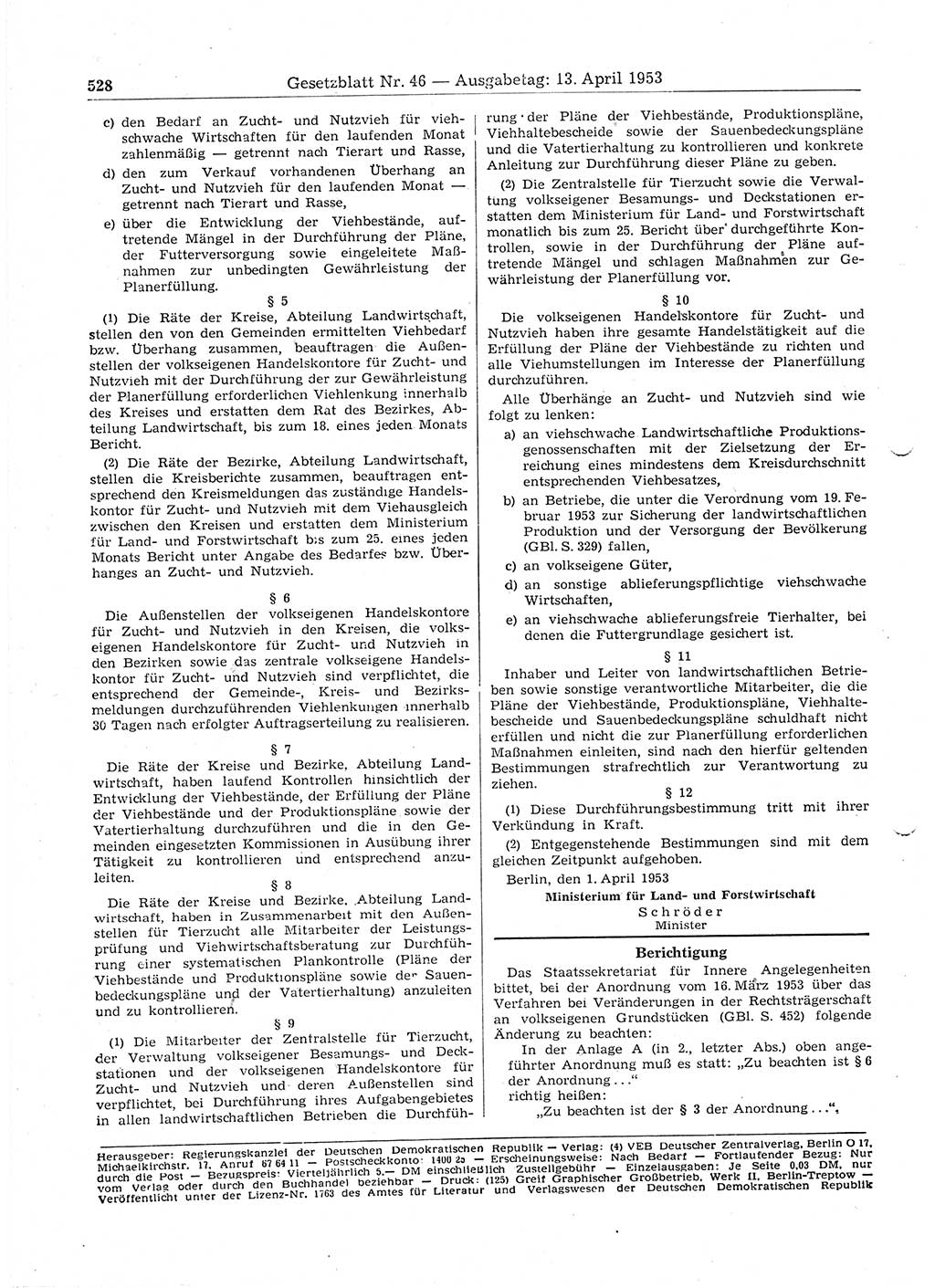 Gesetzblatt (GBl.) der Deutschen Demokratischen Republik (DDR) 1953, Seite 528 (GBl. DDR 1953, S. 528)