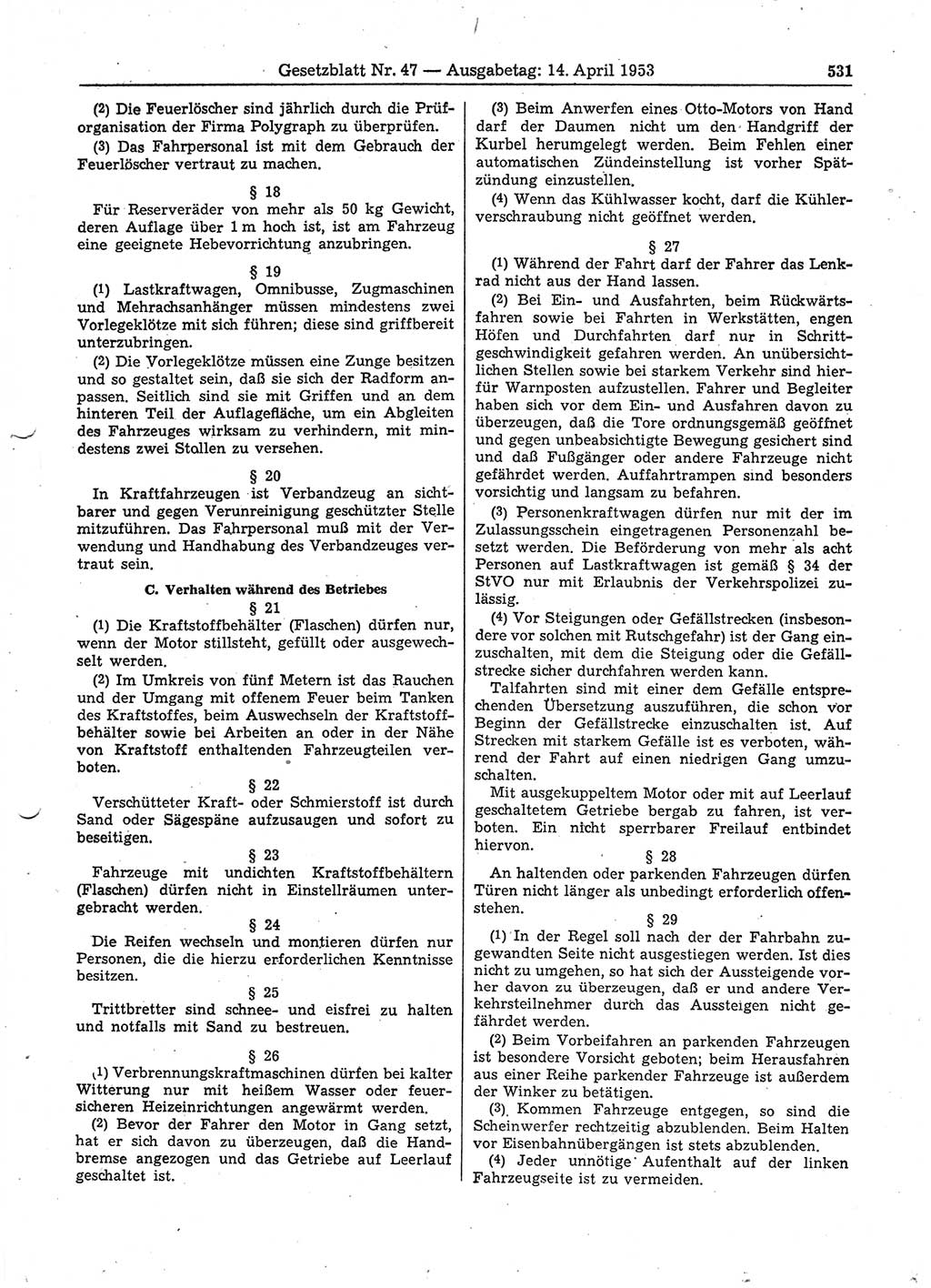 Gesetzblatt (GBl.) der Deutschen Demokratischen Republik (DDR) 1953, Seite 531 (GBl. DDR 1953, S. 531)