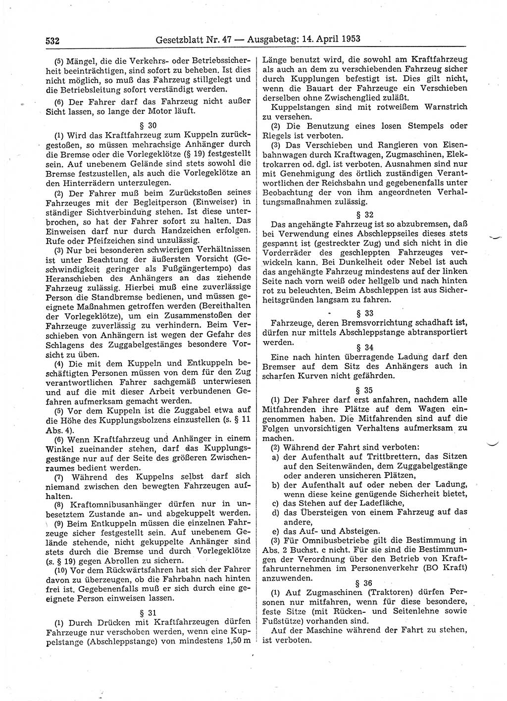 Gesetzblatt (GBl.) der Deutschen Demokratischen Republik (DDR) 1953, Seite 532 (GBl. DDR 1953, S. 532)