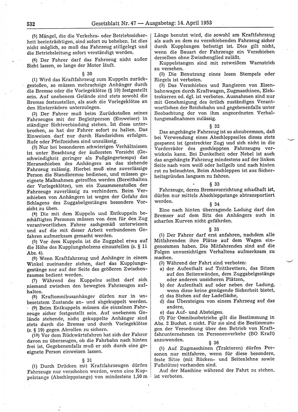 Gesetzblatt (GBl.) der Deutschen Demokratischen Republik (DDR) 1953, Seite 532 (GBl. DDR 1953, S. 532)