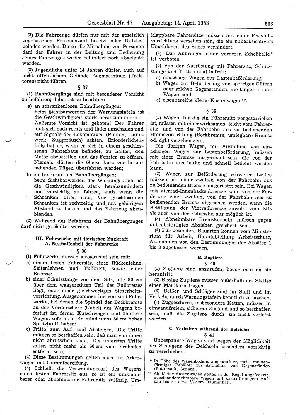 Gesetzblatt (GBl.) der Deutschen Demokratischen Republik (DDR) 1953, Seite 533 (GBl. DDR 1953, S. 533)