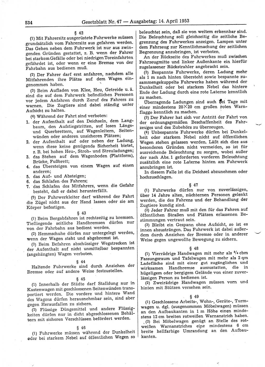 Gesetzblatt (GBl.) der Deutschen Demokratischen Republik (DDR) 1953, Seite 534 (GBl. DDR 1953, S. 534)