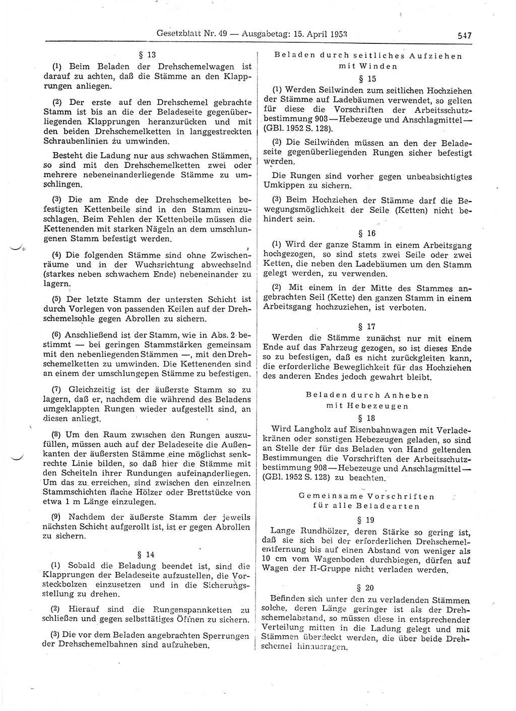 Gesetzblatt (GBl.) der Deutschen Demokratischen Republik (DDR) 1953, Seite 547 (GBl. DDR 1953, S. 547)