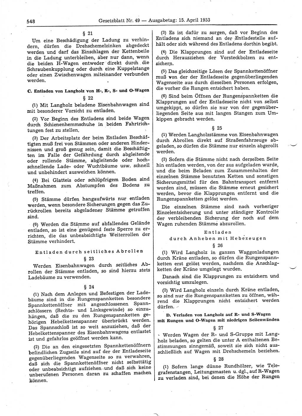 Gesetzblatt (GBl.) der Deutschen Demokratischen Republik (DDR) 1953, Seite 548 (GBl. DDR 1953, S. 548)