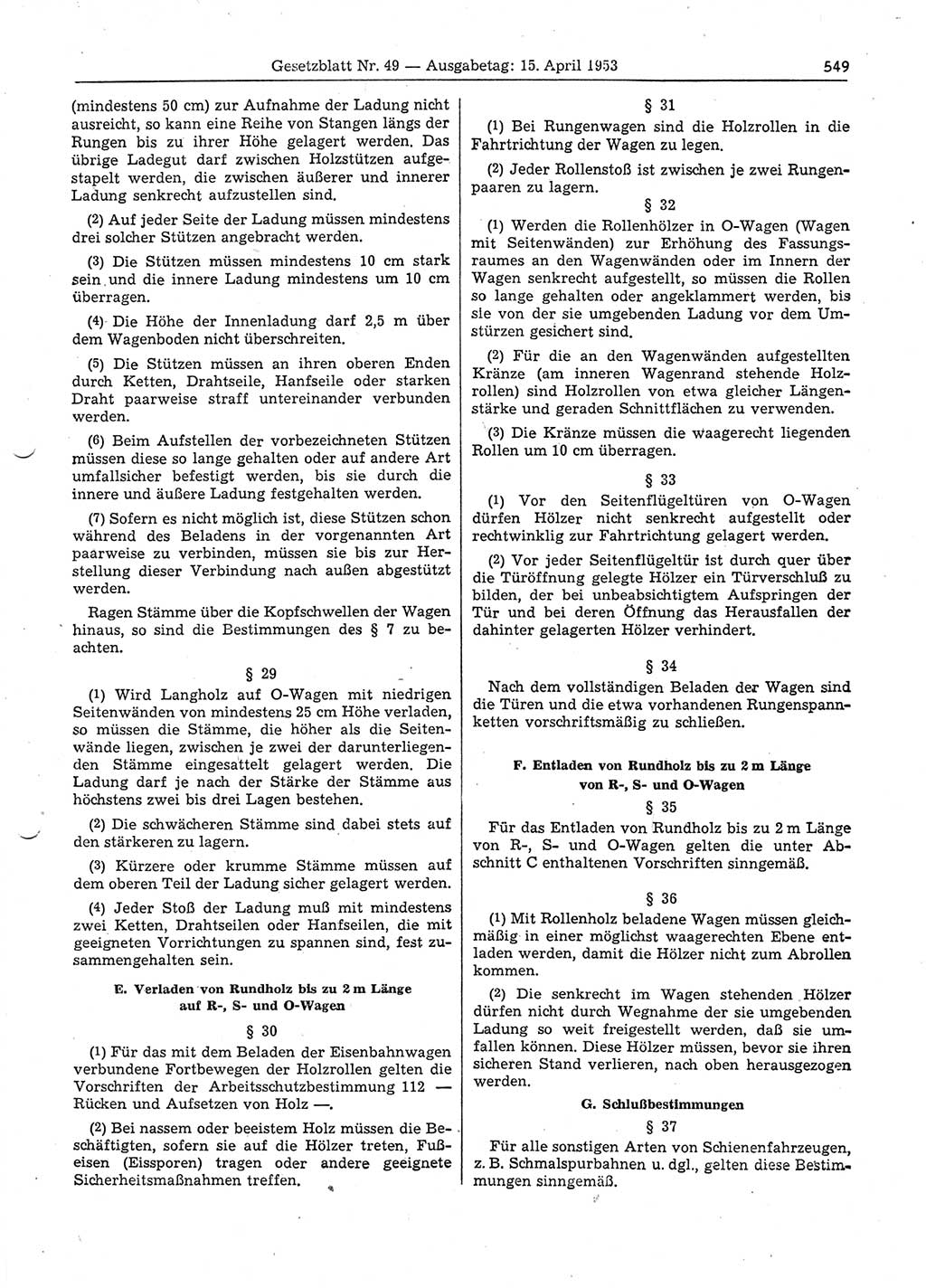 Gesetzblatt (GBl.) der Deutschen Demokratischen Republik (DDR) 1953, Seite 549 (GBl. DDR 1953, S. 549)
