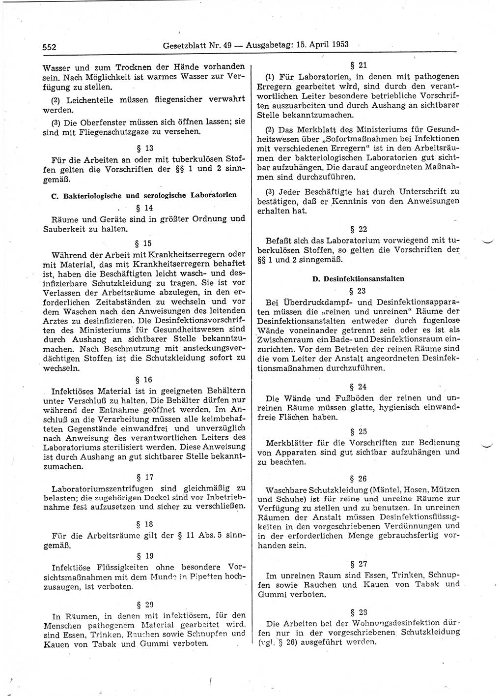 Gesetzblatt (GBl.) der Deutschen Demokratischen Republik (DDR) 1953, Seite 552 (GBl. DDR 1953, S. 552)