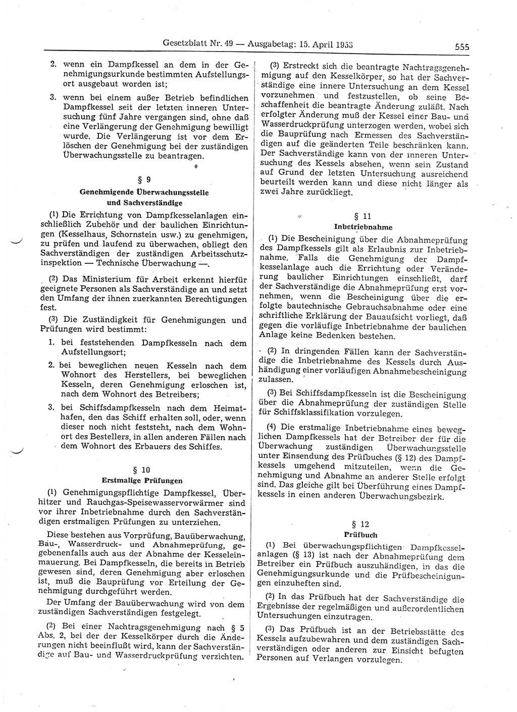 Gesetzblatt (GBl.) der Deutschen Demokratischen Republik (DDR) 1953, Seite 555 (GBl. DDR 1953, S. 555)