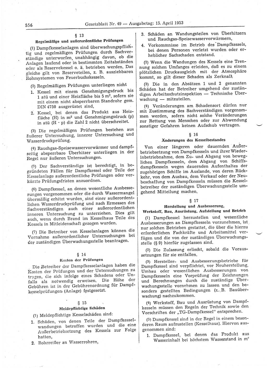 Gesetzblatt (GBl.) der Deutschen Demokratischen Republik (DDR) 1953, Seite 556 (GBl. DDR 1953, S. 556)