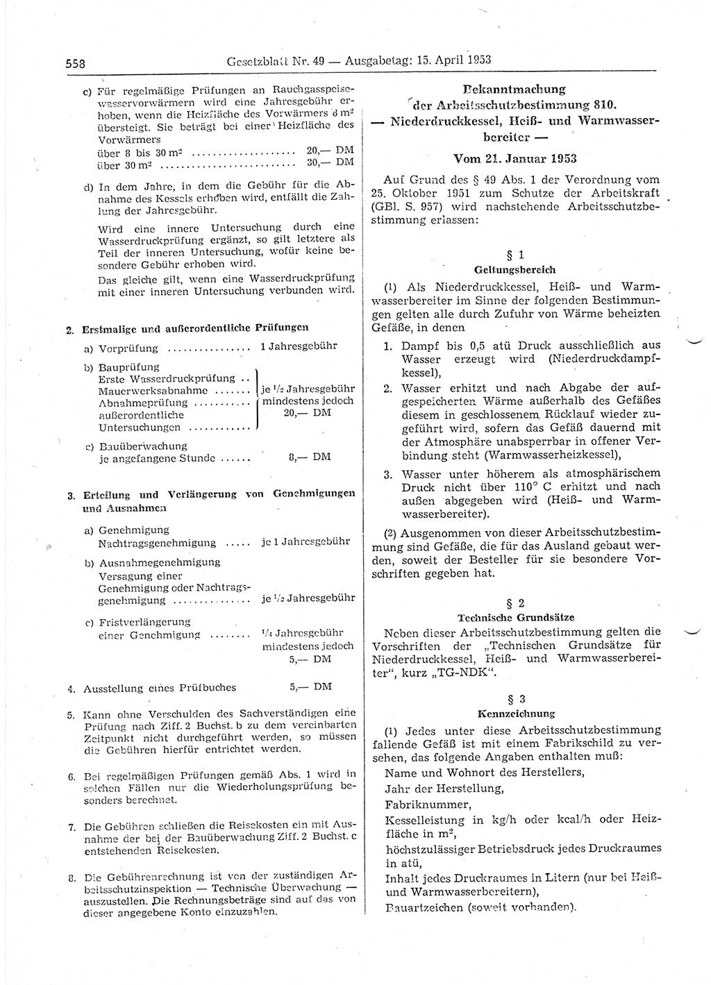 Gesetzblatt (GBl.) der Deutschen Demokratischen Republik (DDR) 1953, Seite 558 (GBl. DDR 1953, S. 558)