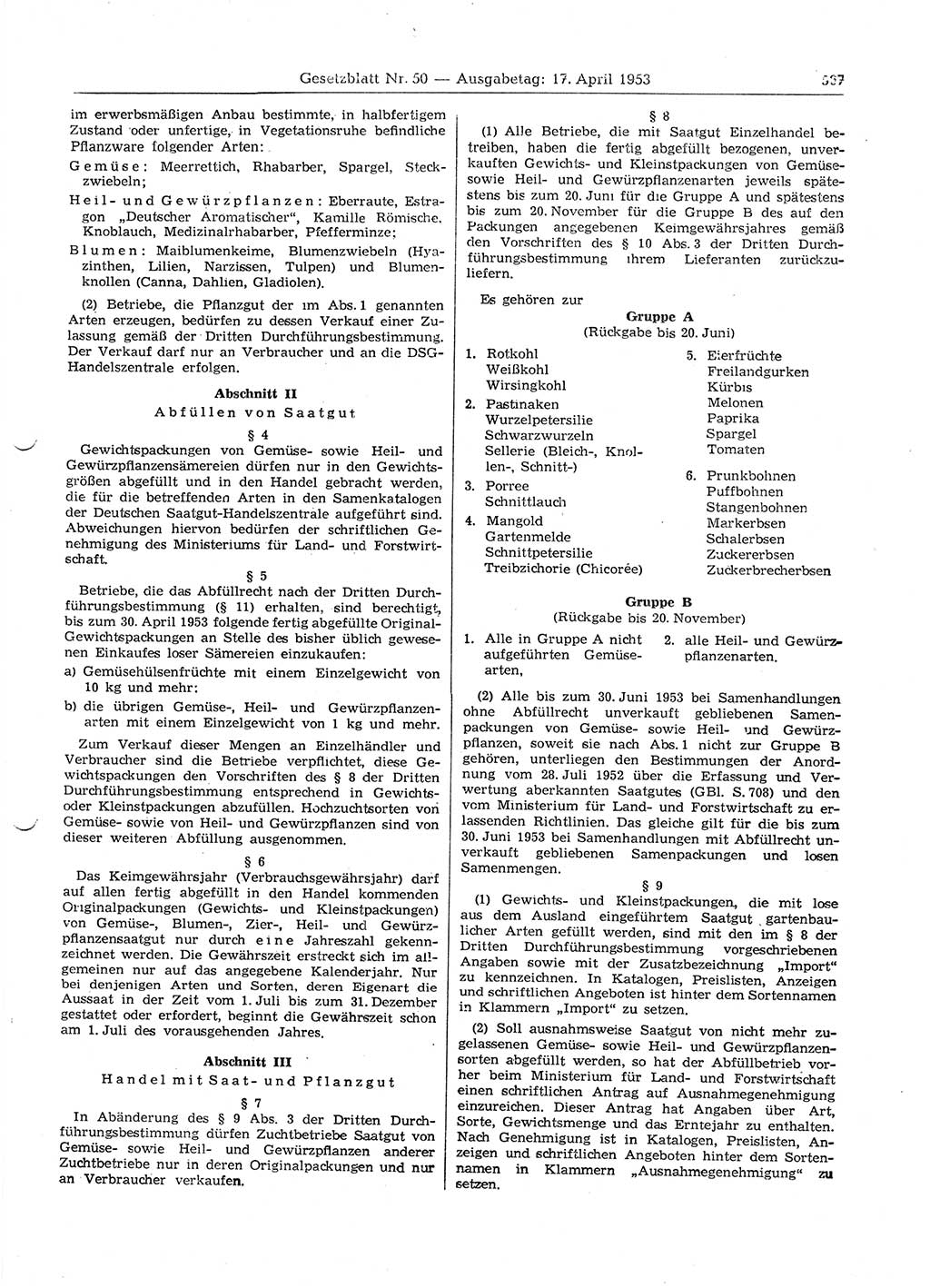 Gesetzblatt (GBl.) der Deutschen Demokratischen Republik (DDR) 1953, Seite 567 (GBl. DDR 1953, S. 567)