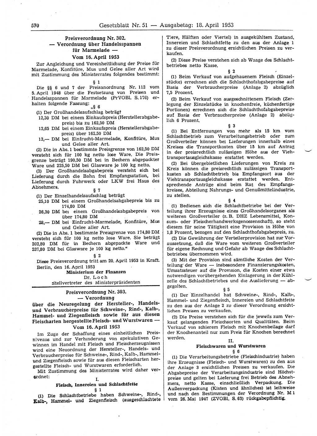 Gesetzblatt (GBl.) der Deutschen Demokratischen Republik (DDR) 1953, Seite 570 (GBl. DDR 1953, S. 570)
