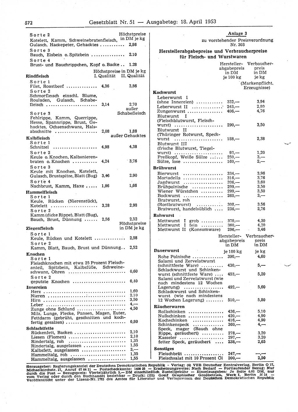 Gesetzblatt (GBl.) der Deutschen Demokratischen Republik (DDR) 1953, Seite 572 (GBl. DDR 1953, S. 572)