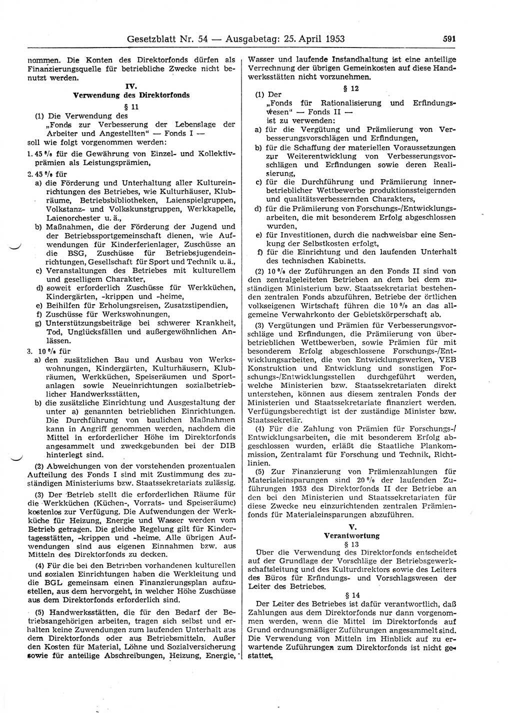 Gesetzblatt (GBl.) der Deutschen Demokratischen Republik (DDR) 1953, Seite 591 (GBl. DDR 1953, S. 591)