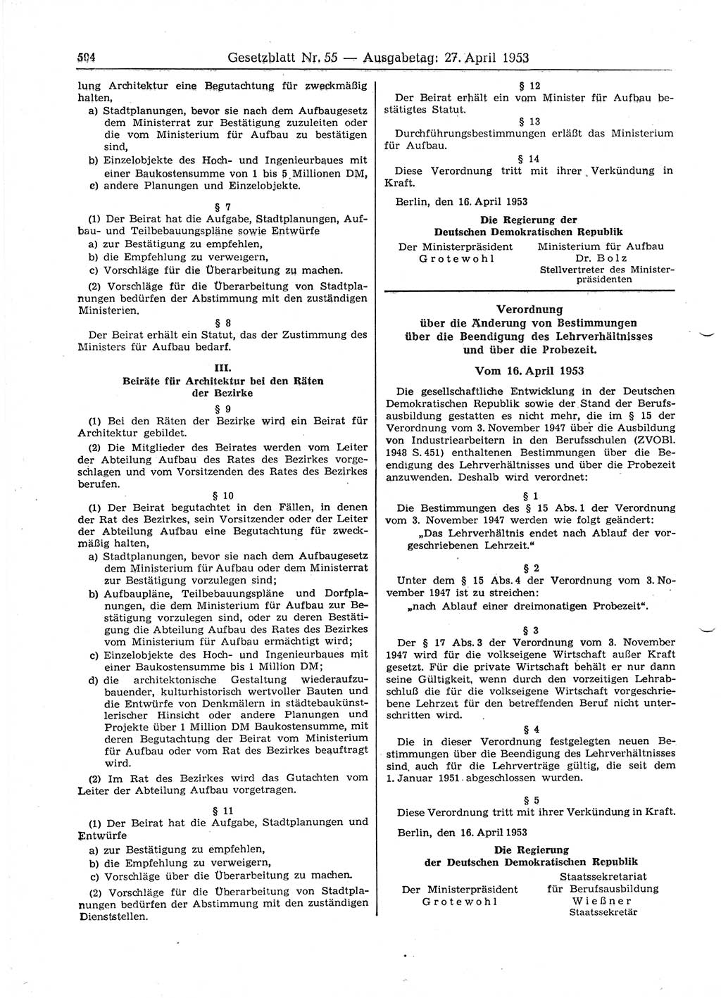 Gesetzblatt (GBl.) der Deutschen Demokratischen Republik (DDR) 1953, Seite 594 (GBl. DDR 1953, S. 594)