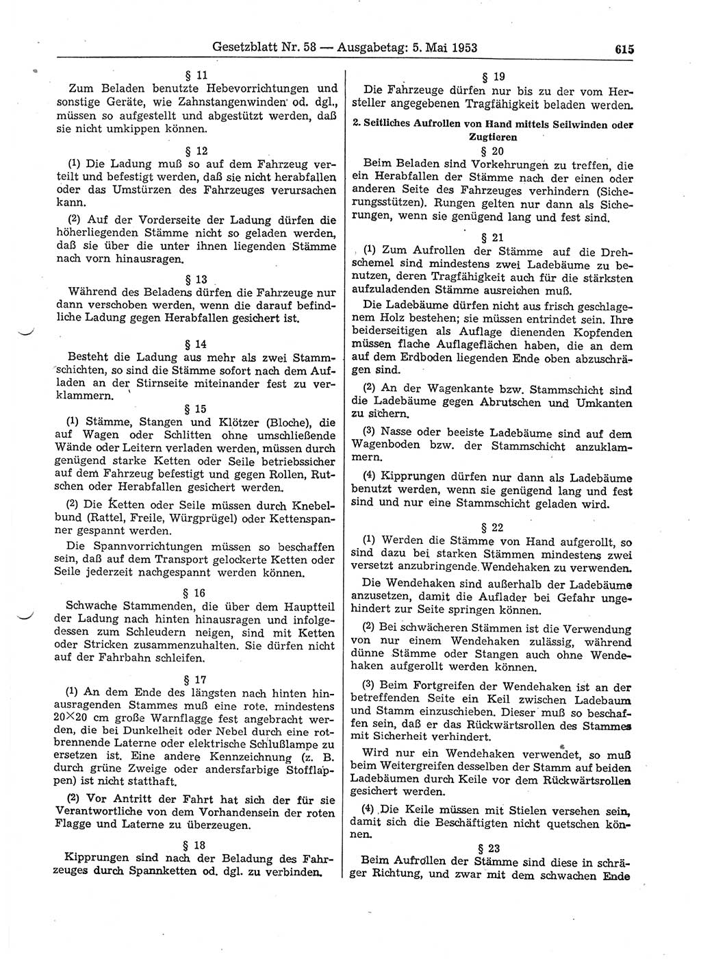 Gesetzblatt (GBl.) der Deutschen Demokratischen Republik (DDR) 1953, Seite 615 (GBl. DDR 1953, S. 615)