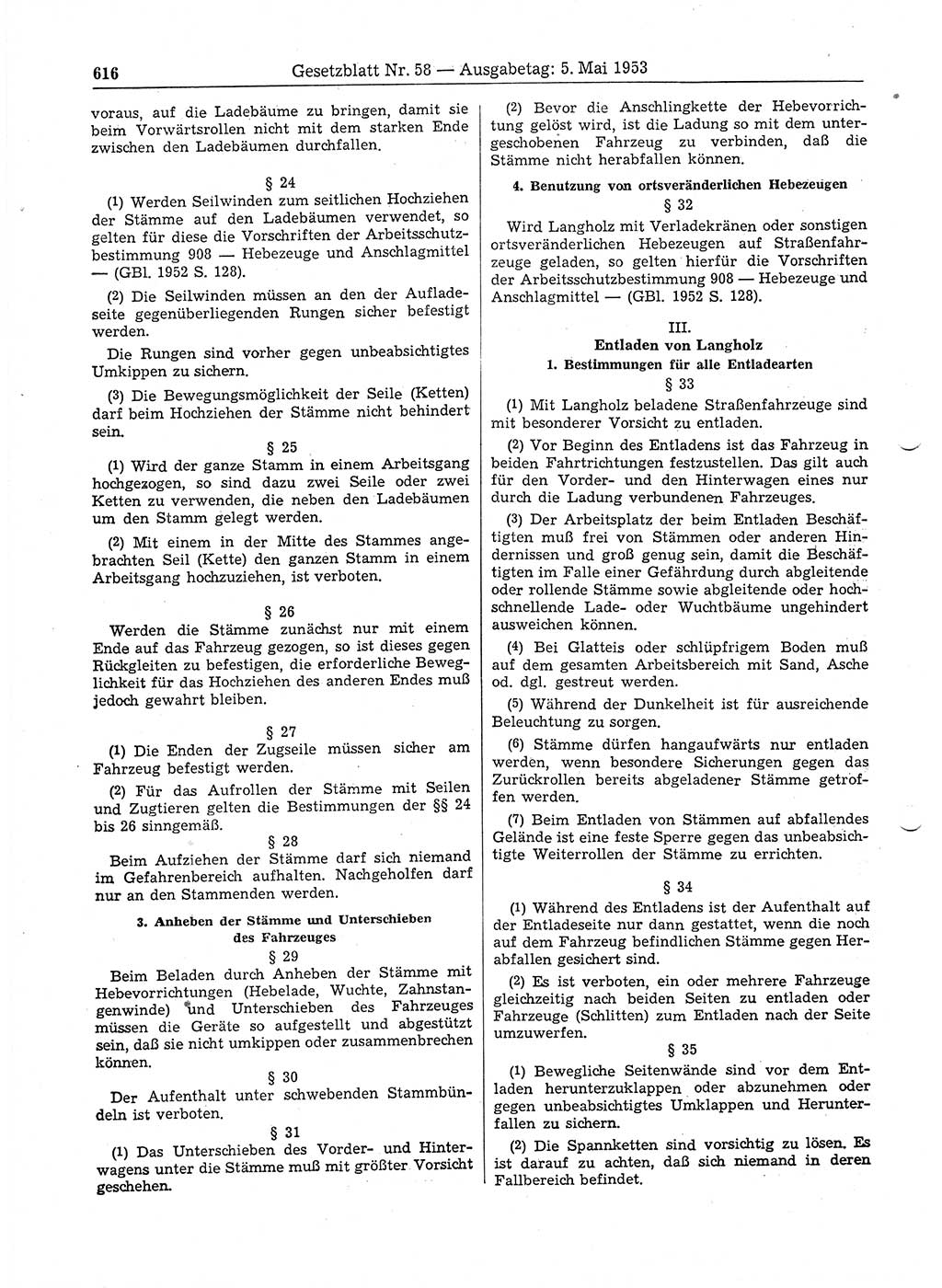 Gesetzblatt (GBl.) der Deutschen Demokratischen Republik (DDR) 1953, Seite 616 (GBl. DDR 1953, S. 616)