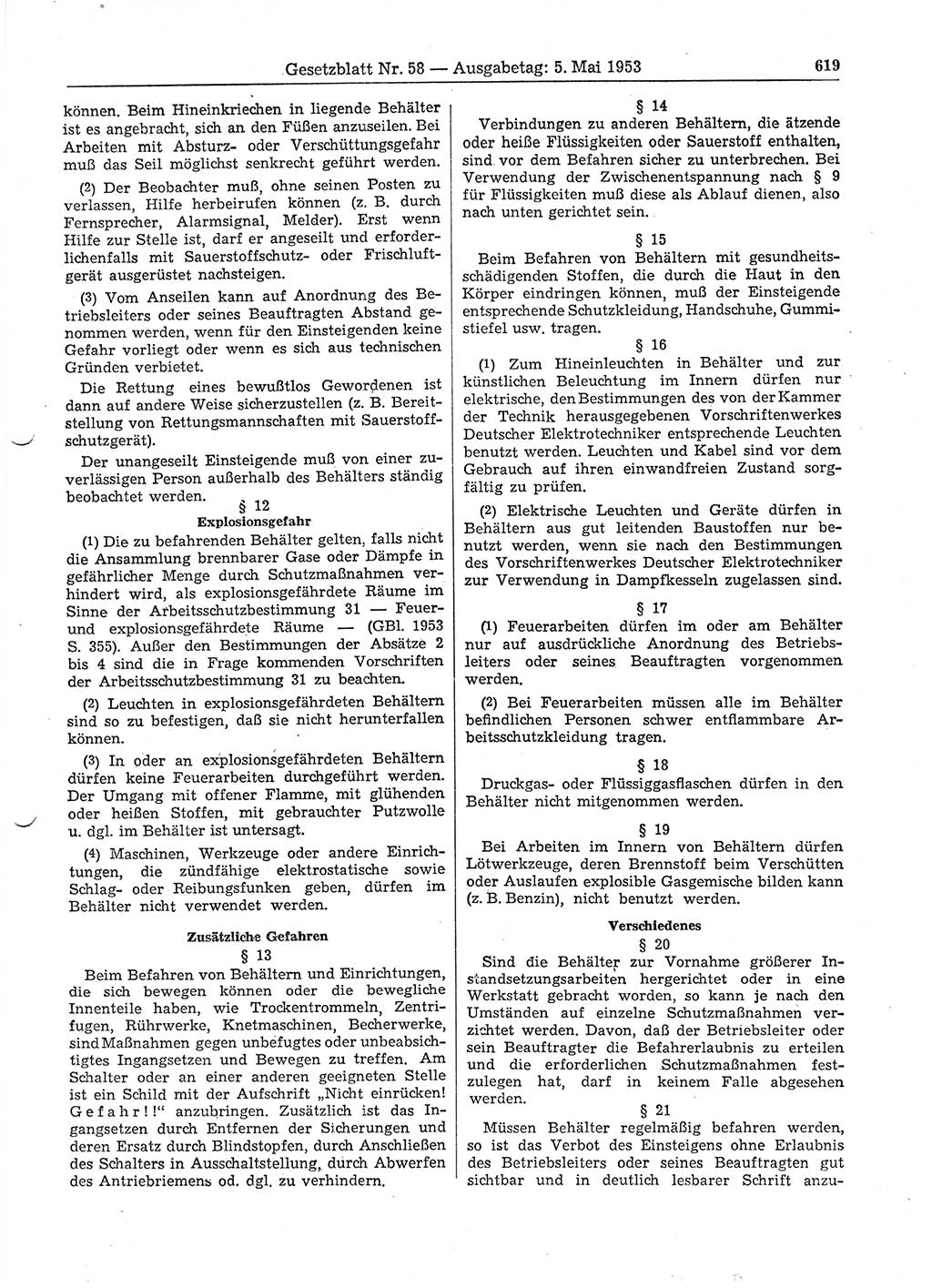 Gesetzblatt (GBl.) der Deutschen Demokratischen Republik (DDR) 1953, Seite 619 (GBl. DDR 1953, S. 619)