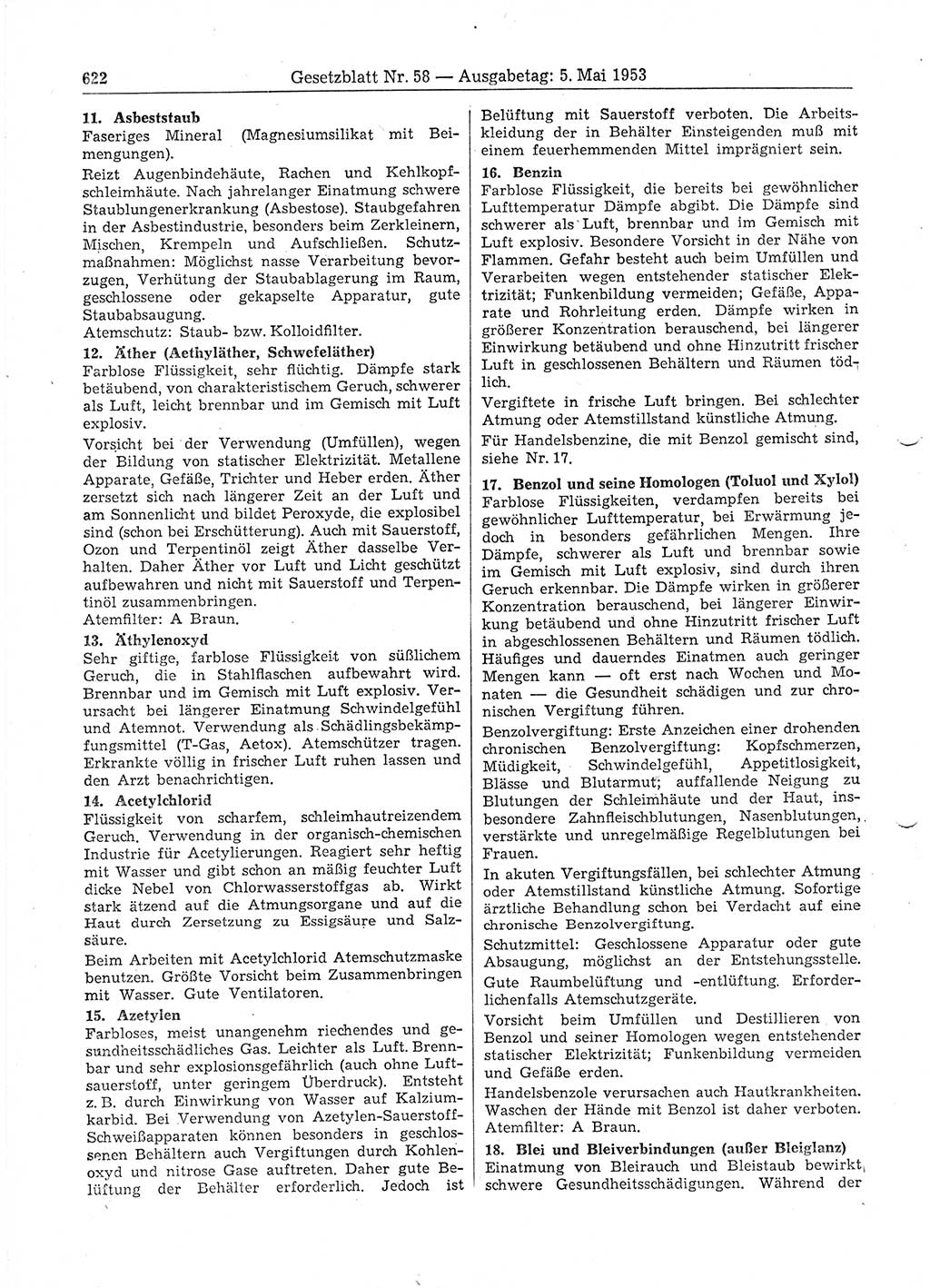 Gesetzblatt (GBl.) der Deutschen Demokratischen Republik (DDR) 1953, Seite 622 (GBl. DDR 1953, S. 622)