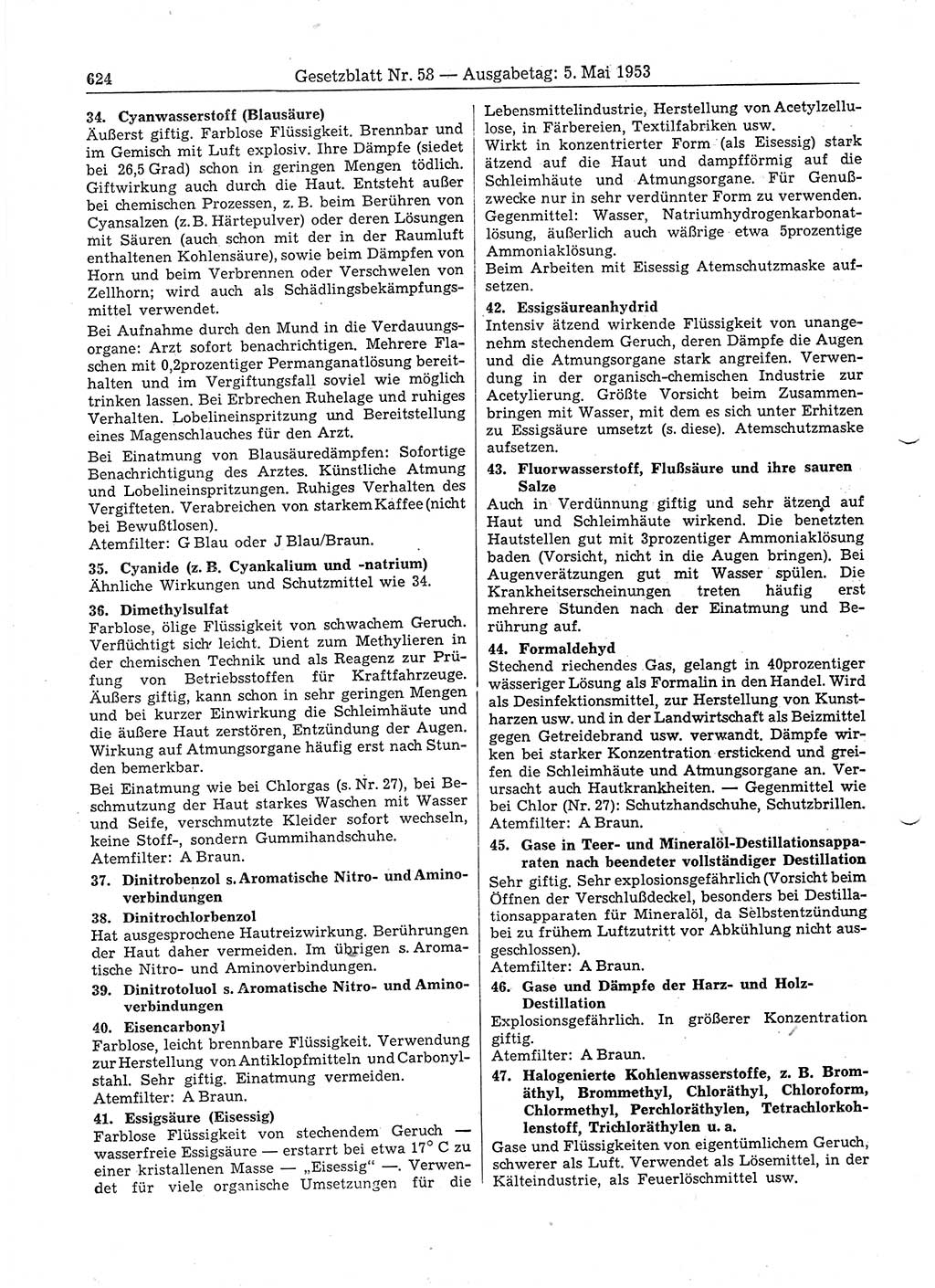 Gesetzblatt (GBl.) der Deutschen Demokratischen Republik (DDR) 1953, Seite 624 (GBl. DDR 1953, S. 624)