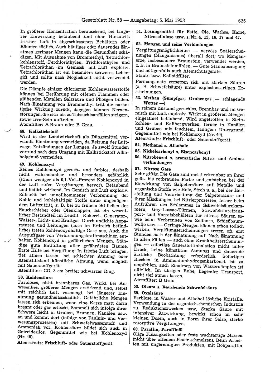 Gesetzblatt (GBl.) der Deutschen Demokratischen Republik (DDR) 1953, Seite 625 (GBl. DDR 1953, S. 625)
