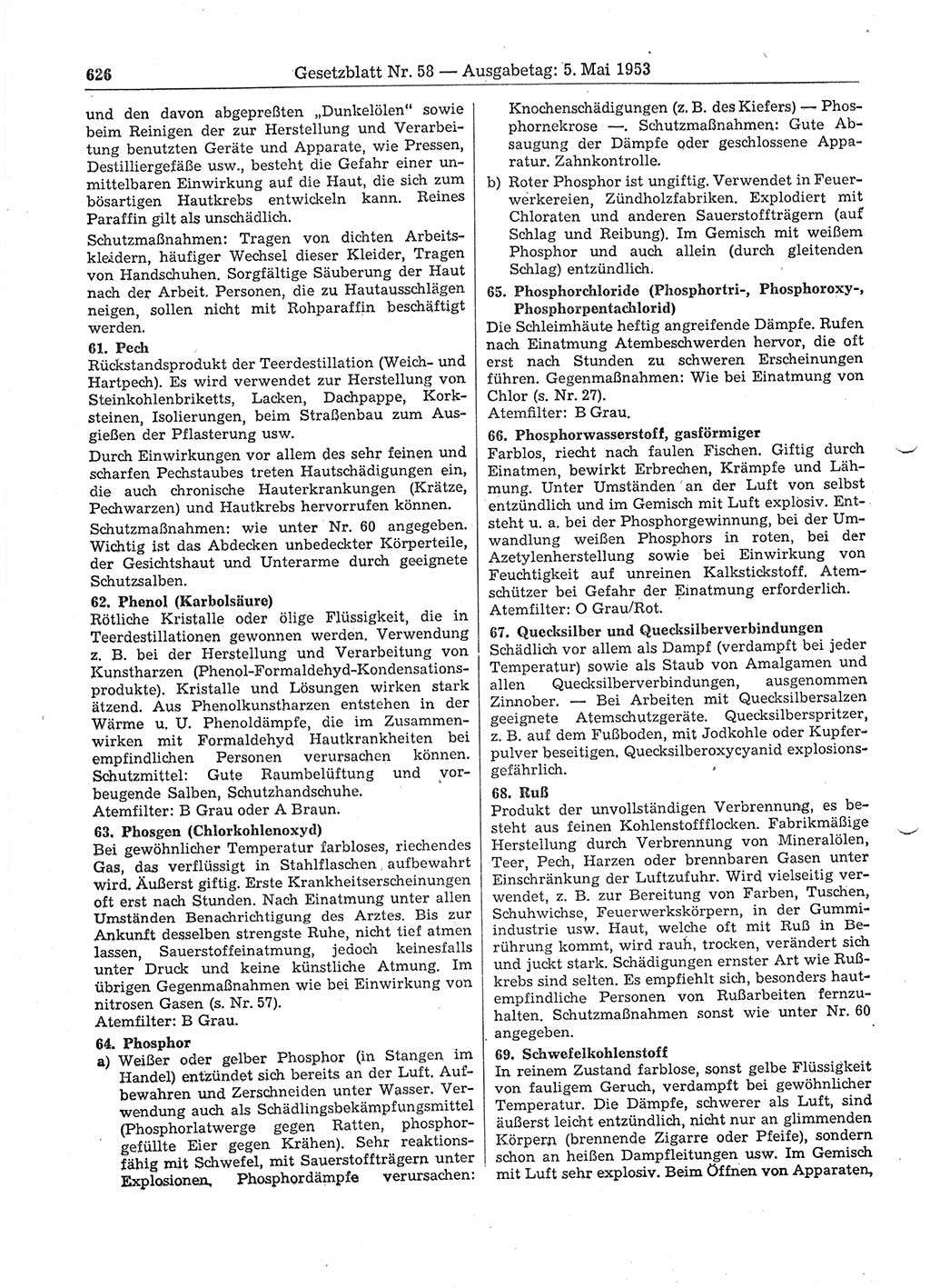 Gesetzblatt (GBl.) der Deutschen Demokratischen Republik (DDR) 1953, Seite 626 (GBl. DDR 1953, S. 626)