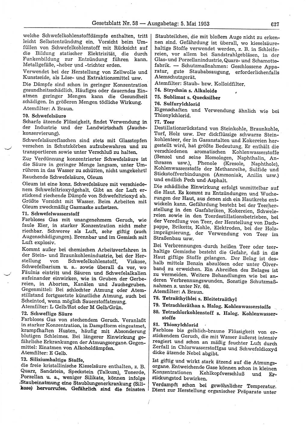 Gesetzblatt (GBl.) der Deutschen Demokratischen Republik (DDR) 1953, Seite 627 (GBl. DDR 1953, S. 627)
