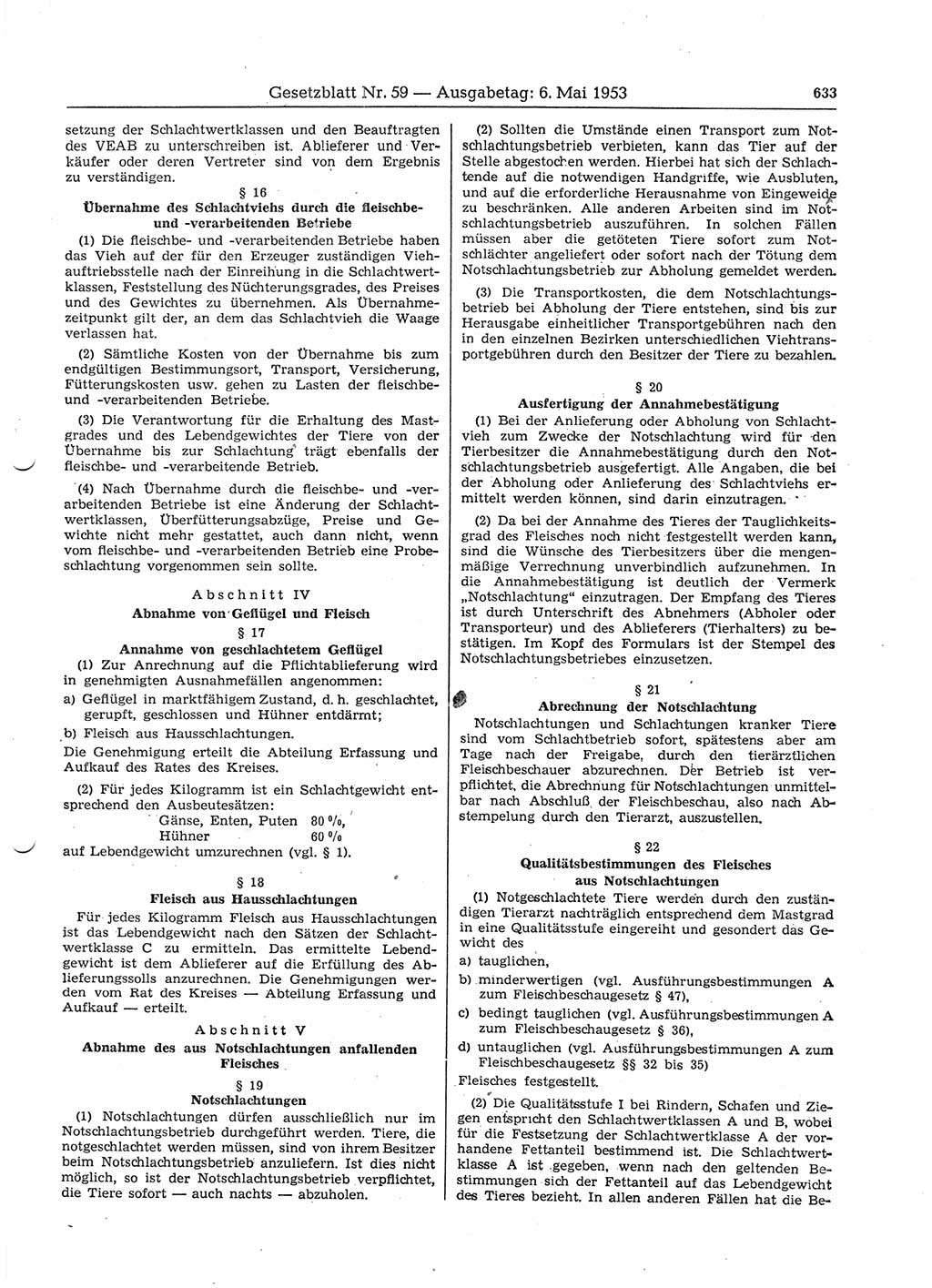 Gesetzblatt (GBl.) der Deutschen Demokratischen Republik (DDR) 1953, Seite 633 (GBl. DDR 1953, S. 633)