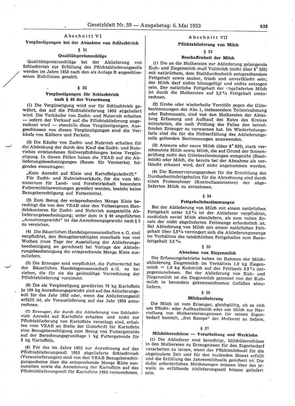 Gesetzblatt (GBl.) der Deutschen Demokratischen Republik (DDR) 1953, Seite 635 (GBl. DDR 1953, S. 635)