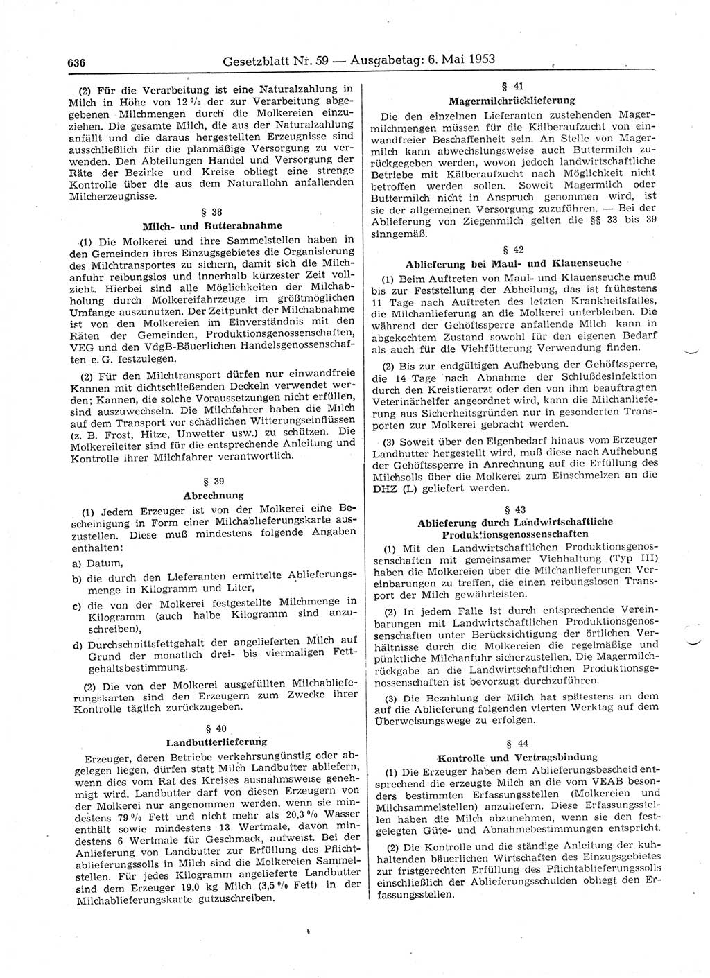 Gesetzblatt (GBl.) der Deutschen Demokratischen Republik (DDR) 1953, Seite 636 (GBl. DDR 1953, S. 636)