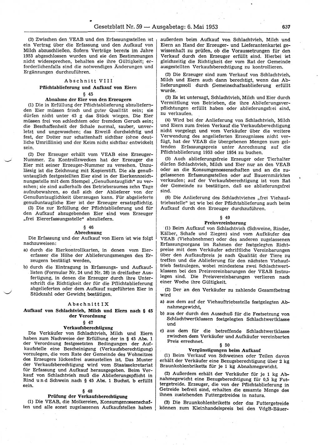 Gesetzblatt (GBl.) der Deutschen Demokratischen Republik (DDR) 1953, Seite 637 (GBl. DDR 1953, S. 637)