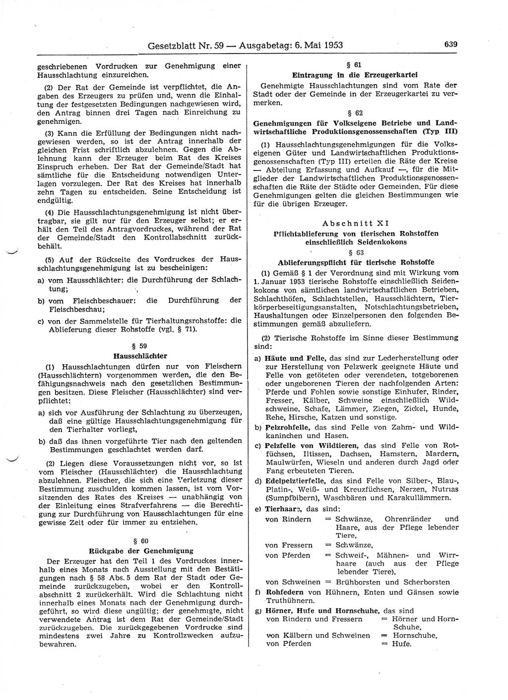 Gesetzblatt (GBl.) der Deutschen Demokratischen Republik (DDR) 1953, Seite 639 (GBl. DDR 1953, S. 639)