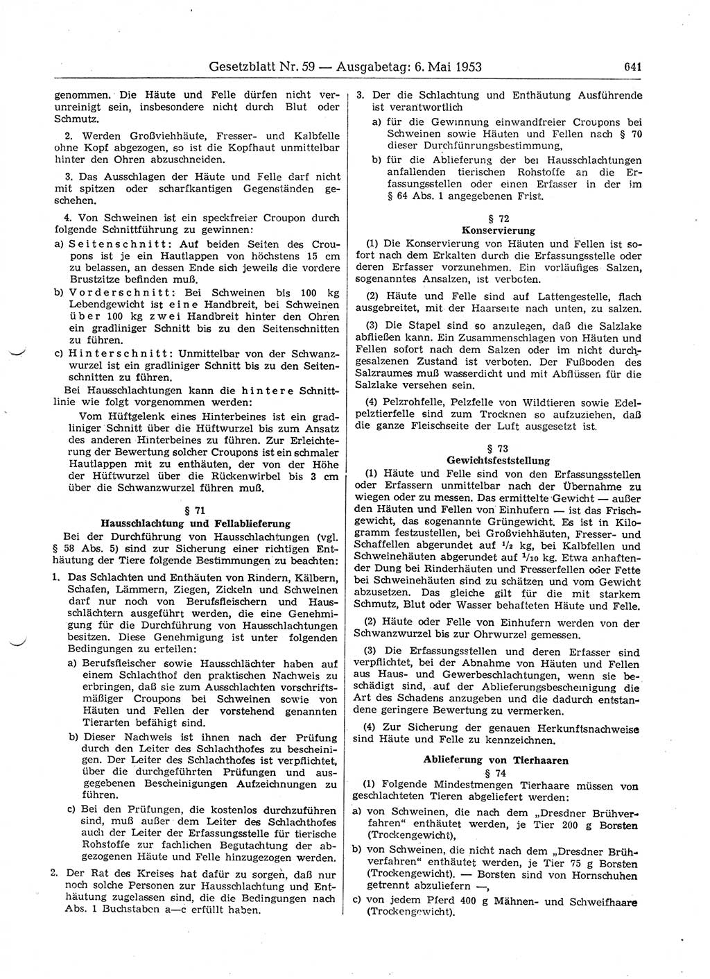 Gesetzblatt (GBl.) der Deutschen Demokratischen Republik (DDR) 1953, Seite 641 (GBl. DDR 1953, S. 641)