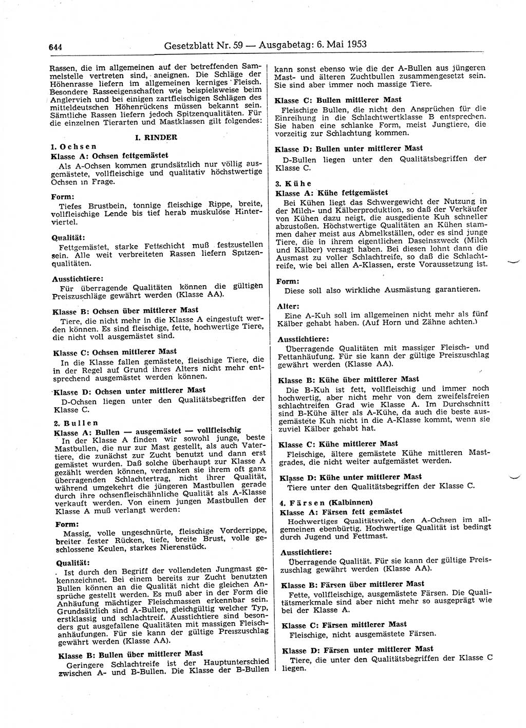 Gesetzblatt (GBl.) der Deutschen Demokratischen Republik (DDR) 1953, Seite 644 (GBl. DDR 1953, S. 644)