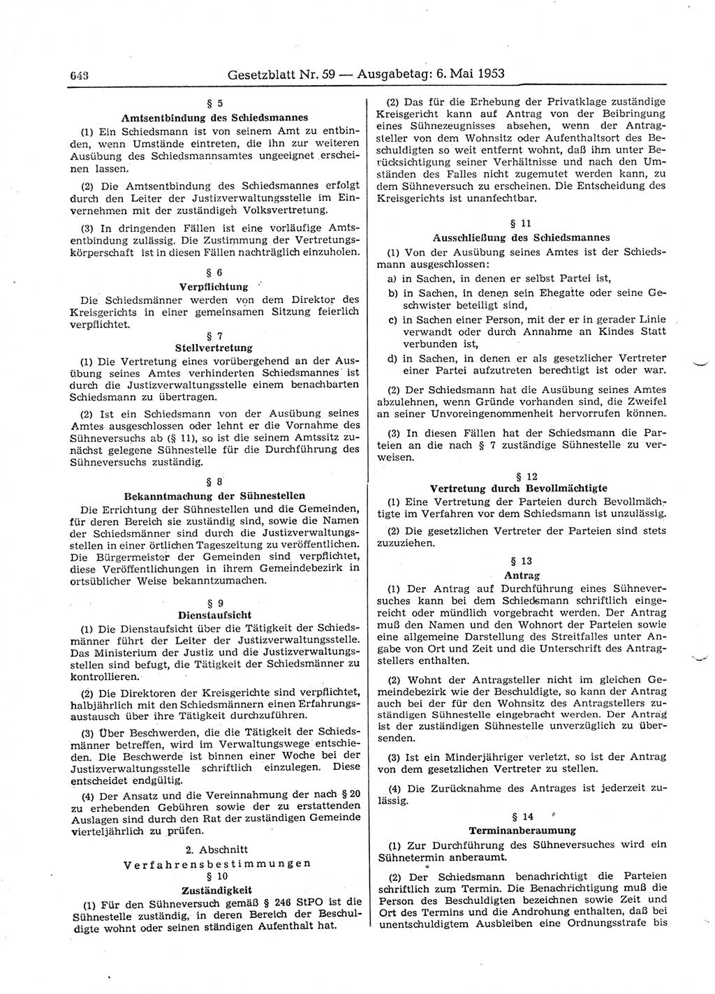 Gesetzblatt (GBl.) der Deutschen Demokratischen Republik (DDR) 1953, Seite 648 (GBl. DDR 1953, S. 648)