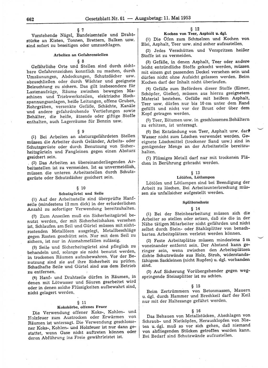 Gesetzblatt (GBl.) der Deutschen Demokratischen Republik (DDR) 1953, Seite 662 (GBl. DDR 1953, S. 662)