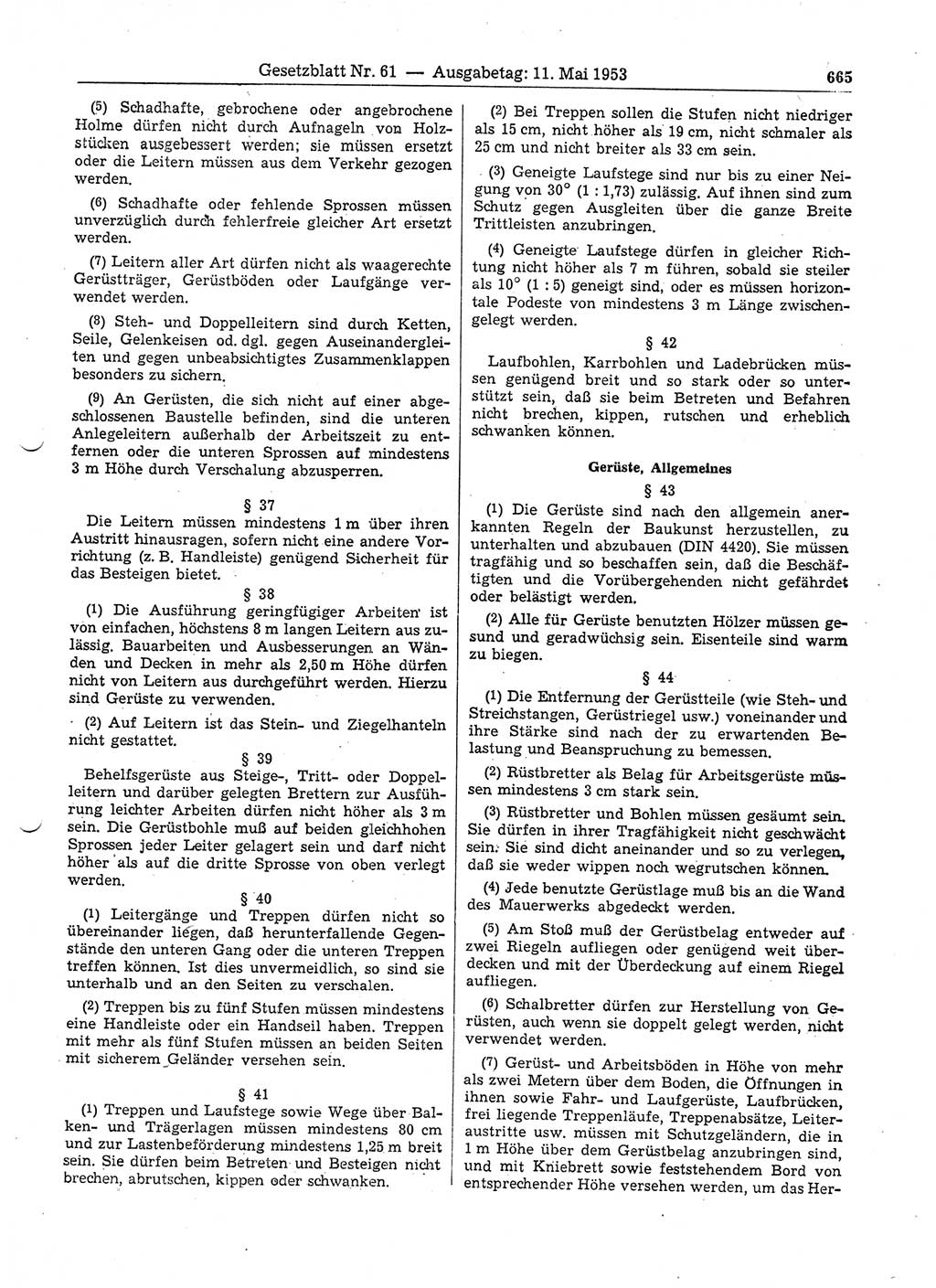 Gesetzblatt (GBl.) der Deutschen Demokratischen Republik (DDR) 1953, Seite 665 (GBl. DDR 1953, S. 665)