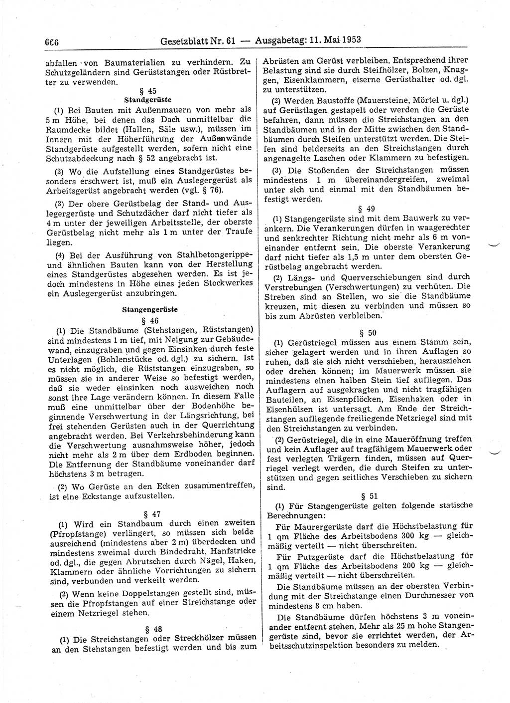 Gesetzblatt (GBl.) der Deutschen Demokratischen Republik (DDR) 1953, Seite 666 (GBl. DDR 1953, S. 666)