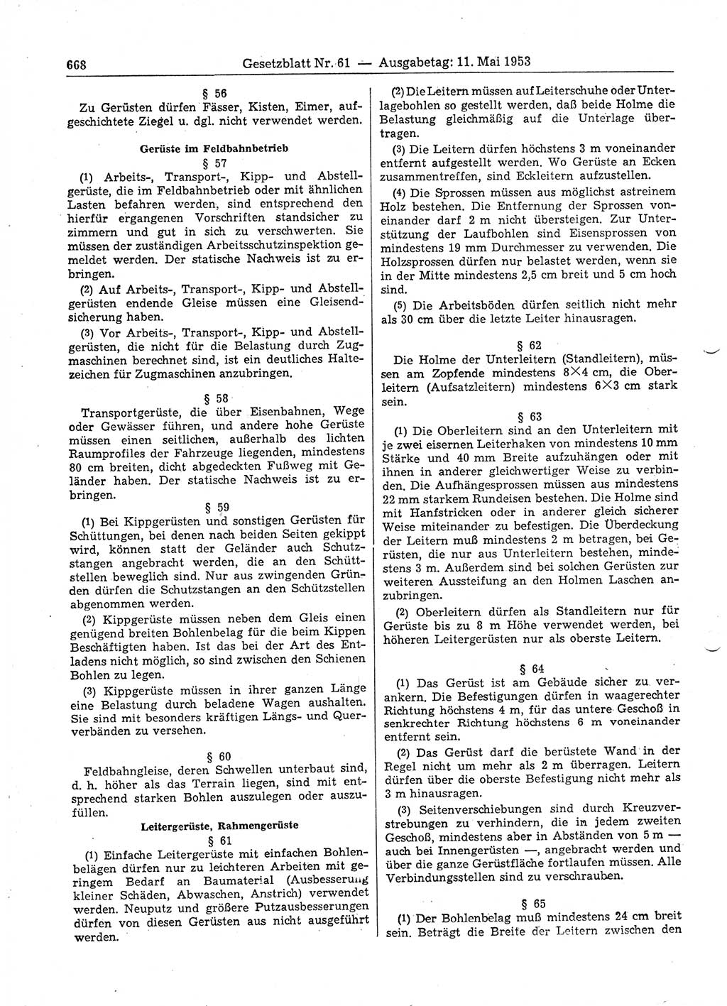 Gesetzblatt (GBl.) der Deutschen Demokratischen Republik (DDR) 1953, Seite 668 (GBl. DDR 1953, S. 668)