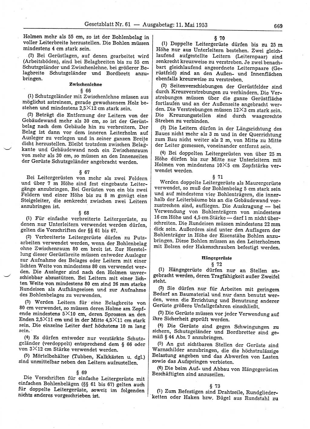 Gesetzblatt (GBl.) der Deutschen Demokratischen Republik (DDR) 1953, Seite 669 (GBl. DDR 1953, S. 669)